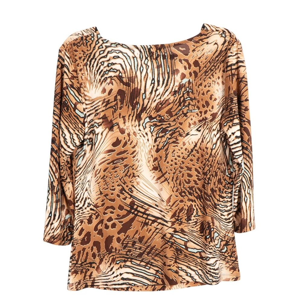 Vintage Suzie Leopard Print Shirt L Womens New Cowl Neck 3/4 Sleeves Brown Green - Picture 5 of 5